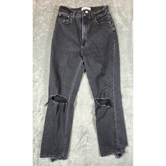 Abercrombie & Fitch 90s Ankle Straight Jeans Womens Sz 4 Ultra High Rise Rips - Picture 1 of 12